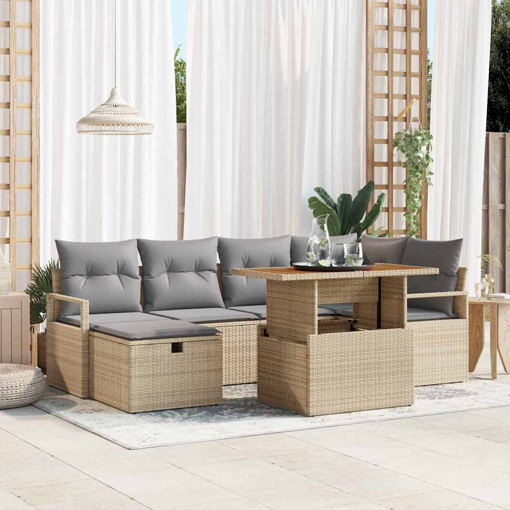 Set Divano da Giardino con cuscino 7 pcs Beige Poly Rattan - homemem39