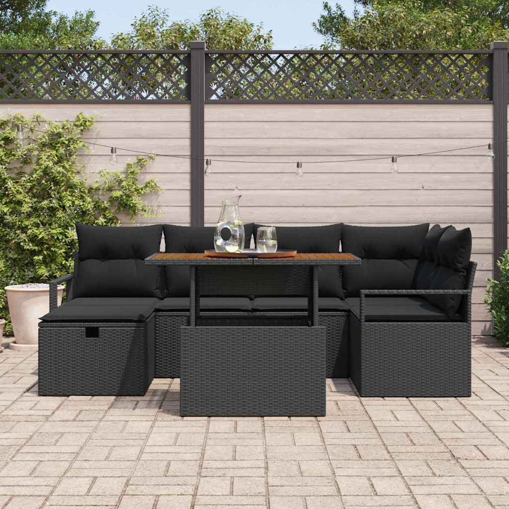 Set Divano da Giardino 7 pz Nero polyrattan | homemem39