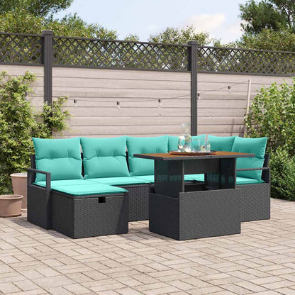 Set Divano da Giardino con cuscino 7 pcs Nero polyrattan | homemem39