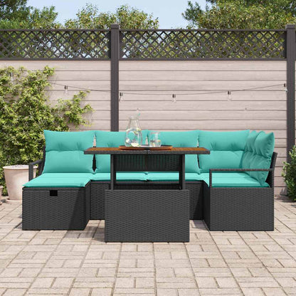 Set Divano da Giardino con cuscino 7 pcs Nero polyrattan | homemem39