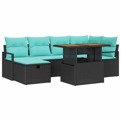 Set Divano da Giardino con cuscino 7 pcs Nero polyrattan