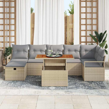 Set Divano da Giardino con cuscino 8 pcs Beige Poly Rattan - homemem39