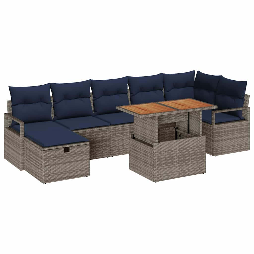 Set Divano da Giardino con cuscino 8 pcs Grigio polyrattan | homemem39