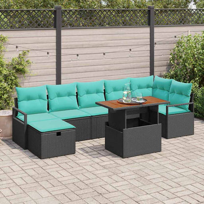 Set Divano da Giardino con cuscino 8 pcs Nero polyrattan