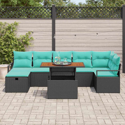Set Divano da Giardino con cuscino 8 pcs Nero polyrattan | homemem39