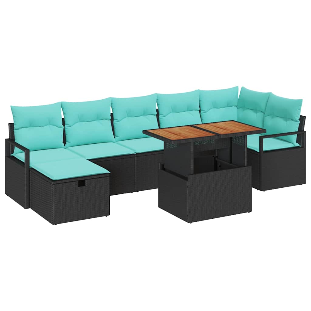Set Divano da Giardino con cuscino 8 pcs Nero polyrattan