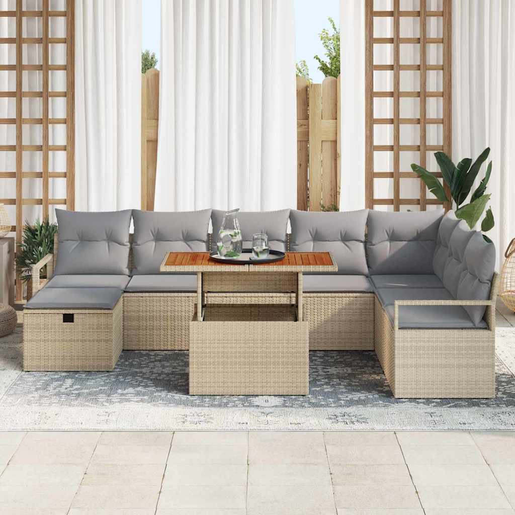 Set Divano da Giardino con cuscino 9 pcs Beige Poly Rattan - homemem39