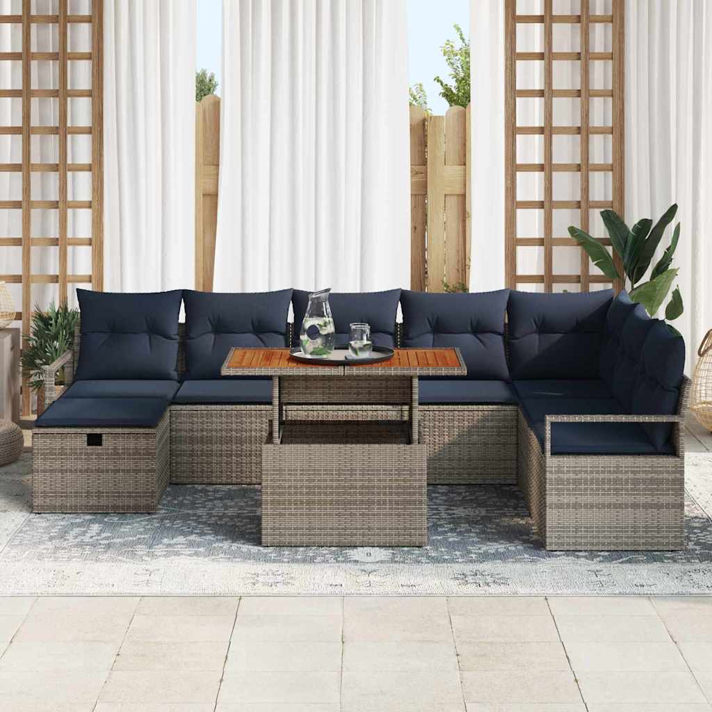 Set Divano da Giardino con cuscino 9 pcs Grigio polyrattan | homemem39