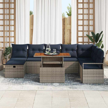 Set Divano da Giardino con cuscino 9 pcs Grigio polyrattan