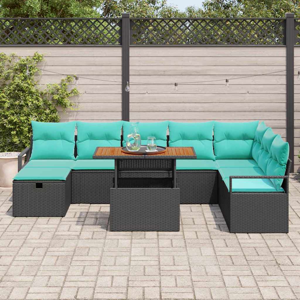 Set Divano da Giardino con cuscino 9 pcs Nero polyrattan | homemem39