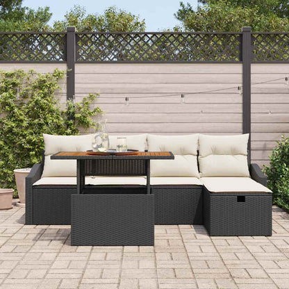 Set Divano da Giardino con cuscino 6 pcs Nero polyrattan