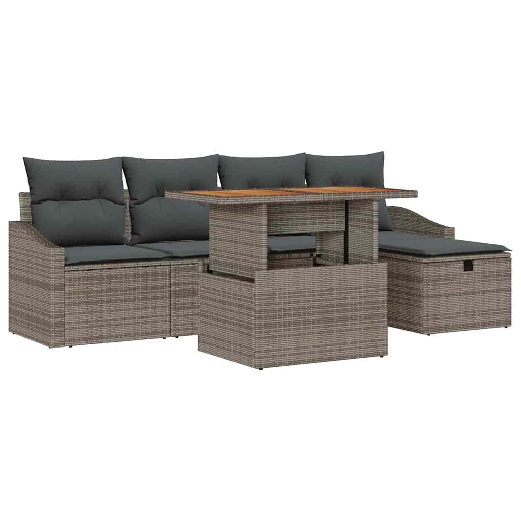 Set Divano da Giardino con cuscino 6 pcs Grigio polyrattan