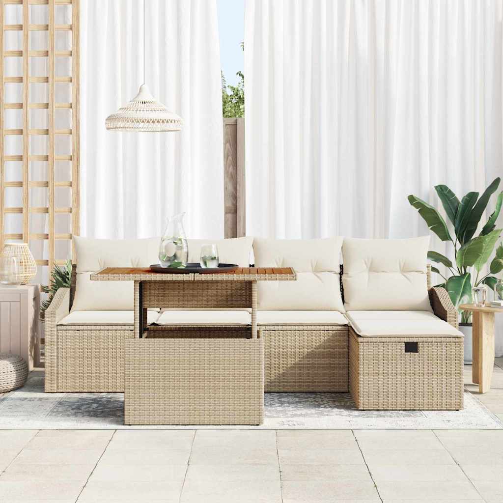 Set Divano da Giardino con cuscino 6 pcs Beige Poly Rattan - homemem39