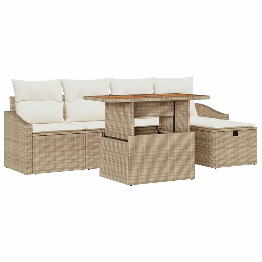 Set Divano da Giardino con cuscino 6 pcs Beige Poly Rattan - homemem39