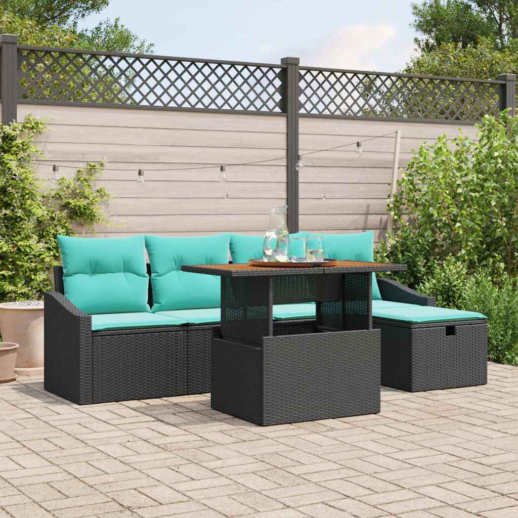 Set Divano da Giardino con cuscino 6 pcs Nero polyrattan | homemem39
