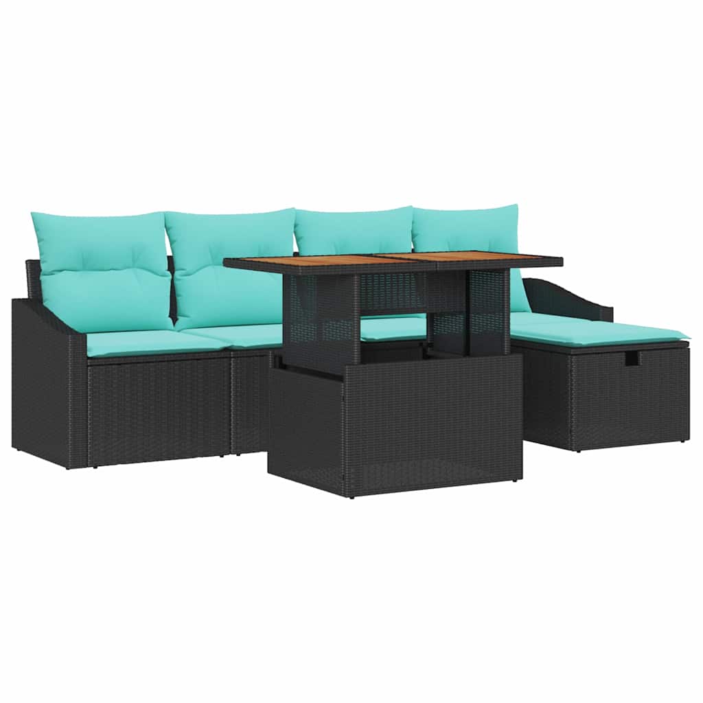 Set Divano da Giardino con cuscino 6 pcs Nero polyrattan | homemem39