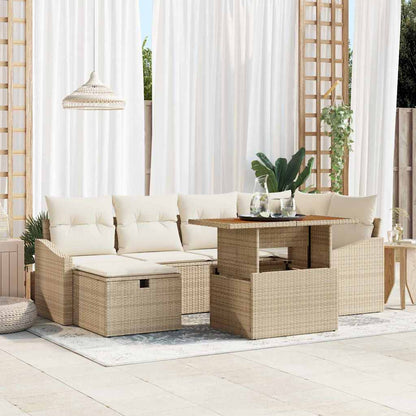 Set Divano da Giardino con cuscino 7 pcs Beige Poly Rattan - homemem39