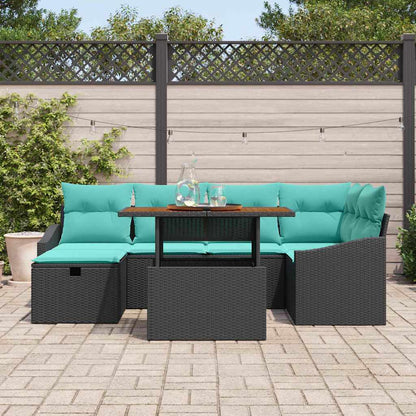 Set Divano da Giardino con cuscino 7 pcs Nero polyrattan | homemem39