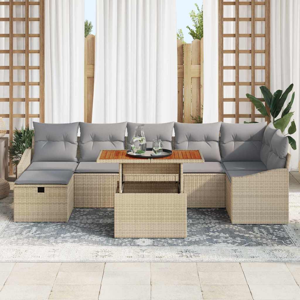 Set Divano da Giardino con cuscino 8 pcs Beige Poly Rattan - homemem39