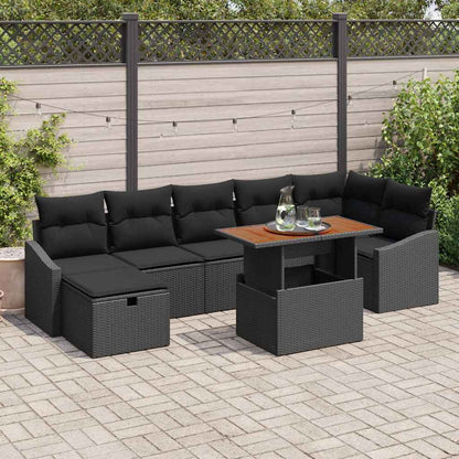 Set Divano da Giardino con cuscino 8 pcs Nero polyrattan | homemem39