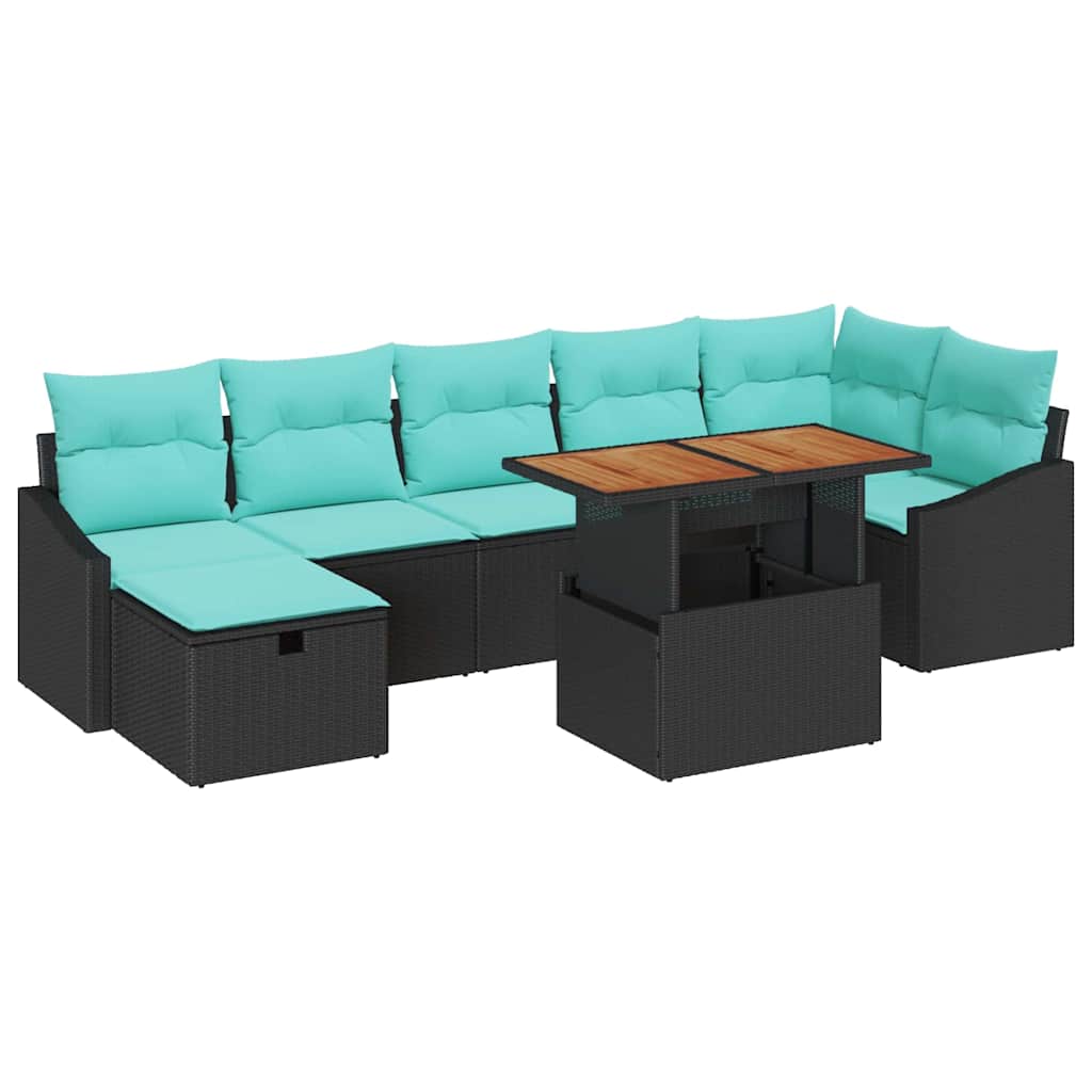 Set Divano da Giardino con cuscino 8 pcs Nero polyrattan | homemem39