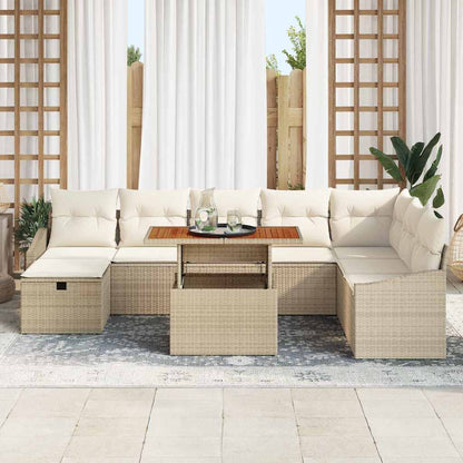 Set Divano da Giardino con cuscino 9 pcs Beige Poly Rattan - homemem39