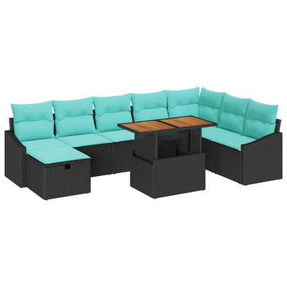 Set Divano da Giardino con cuscino 9 pcs Nero polyrattan | homemem39