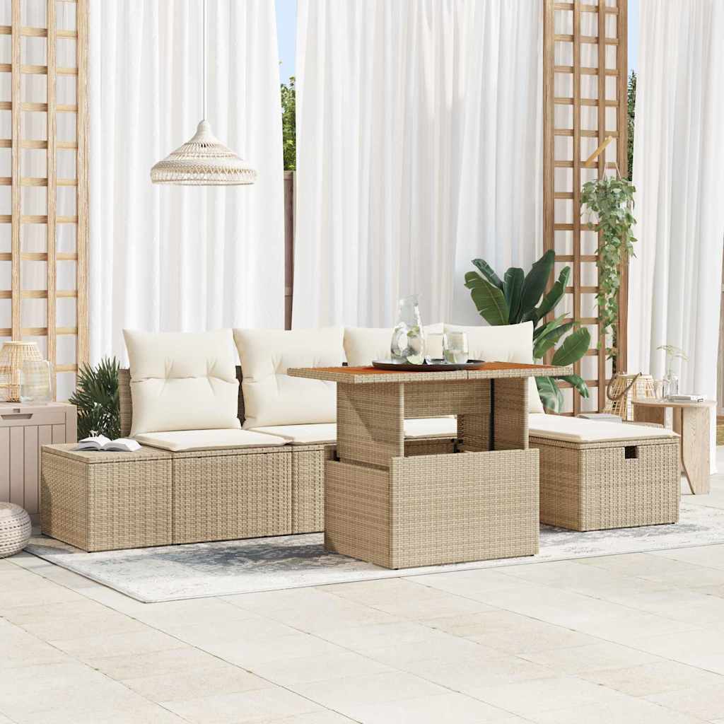 Set Divano da Giardino con cuscino 6 pcs Beige Poly Rattan - homemem39