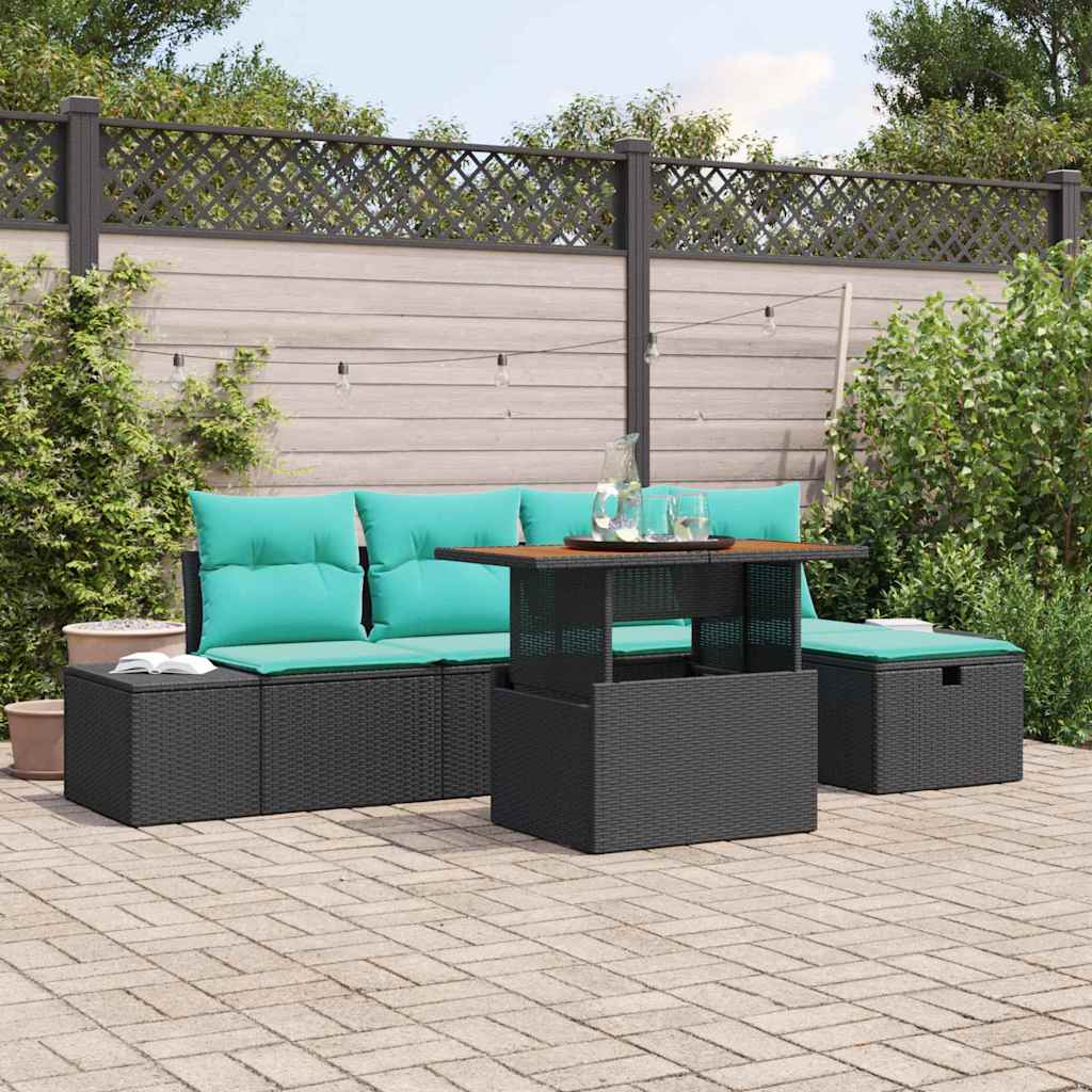 Set Divano da Giardino 6 pz Nero polyrattan