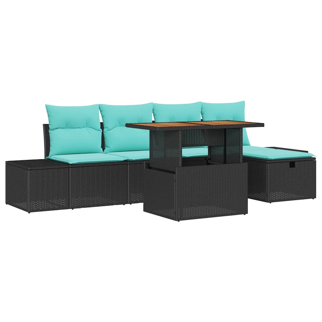 Set Divano da Giardino 6 pz Nero polyrattan