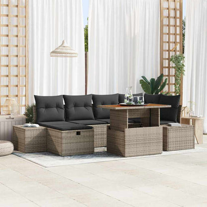 Set Divano da Giardino con cuscino 7 pcs Grigio Poly Rattan