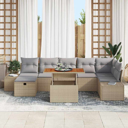 Set Divano da Giardino con cuscino 8 pcs Beige Poly Rattan - homemem39
