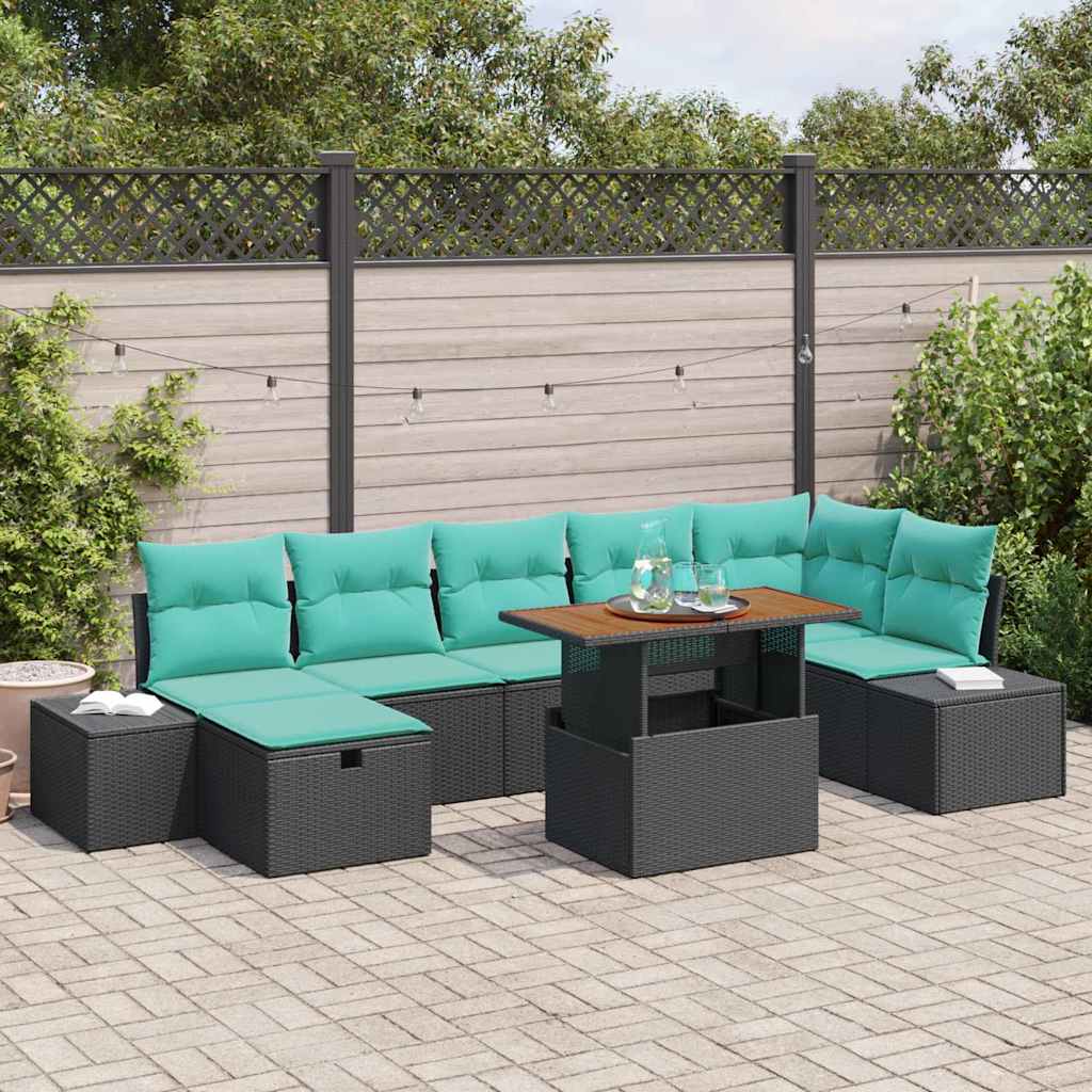 Set Divano da Giardino 8 pz Nero polyrattan
