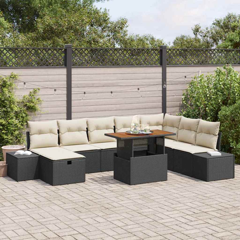 Set Divano da Giardino con cuscino 9 pcs Nero Poly Rattan - homemem39