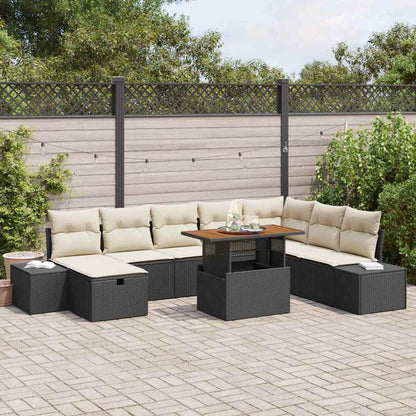 Set Divano da Giardino con cuscino 9 pcs Nero Poly Rattan - homemem39