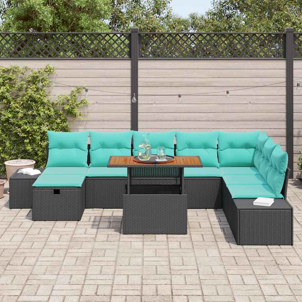 Set Divano da Giardino 9 pz Nero polyrattan | homemem39