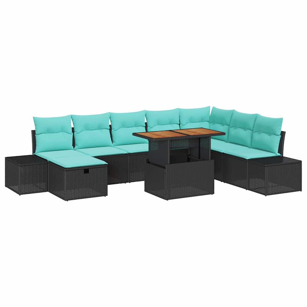 Set Divano da Giardino 9 pz Nero polyrattan | homemem39