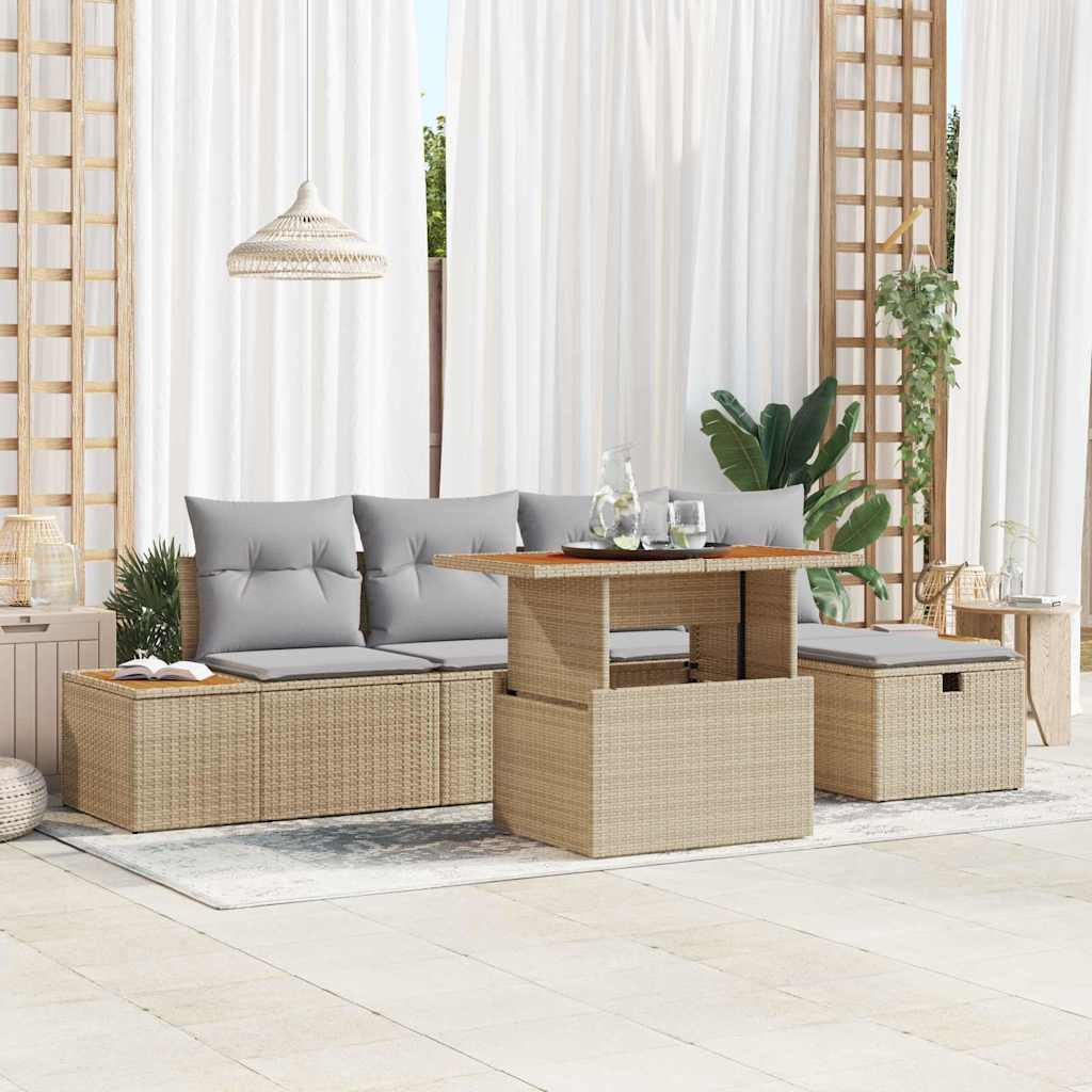 Set Divano da Giardino con cuscino 6 pcs Beige Poly Rattan - homemem39