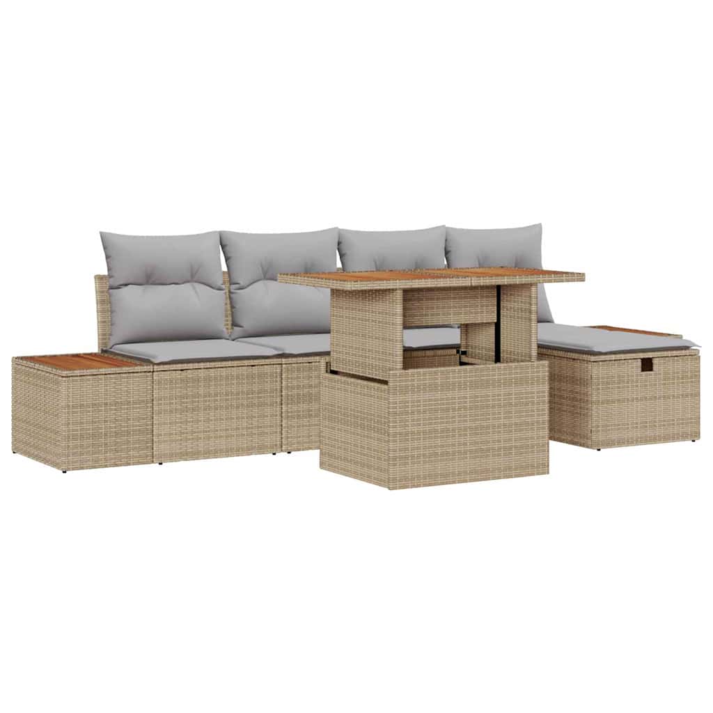 Set Divano da Giardino con cuscino 6 pcs Beige Poly Rattan - homemem39