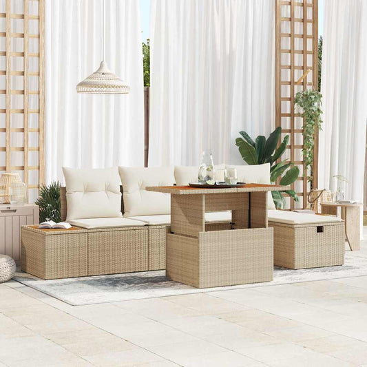Set Divano da Giardino con cuscino 6 pcs Beige Poly Rattan - homemem39