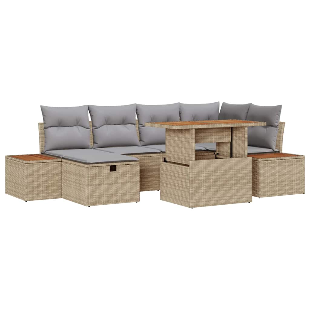 Set Divano da Giardino con cuscino 7 pcs Beige Poly Rattan - homemem39