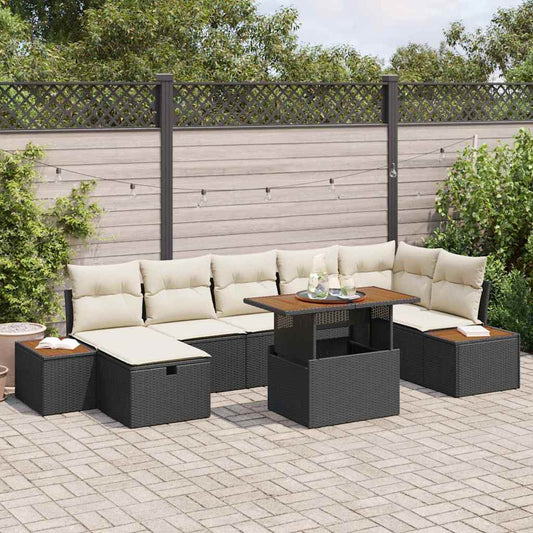 Set Divano da Giardino con cuscino 8 pcs Nero Poly Rattan - homemem39