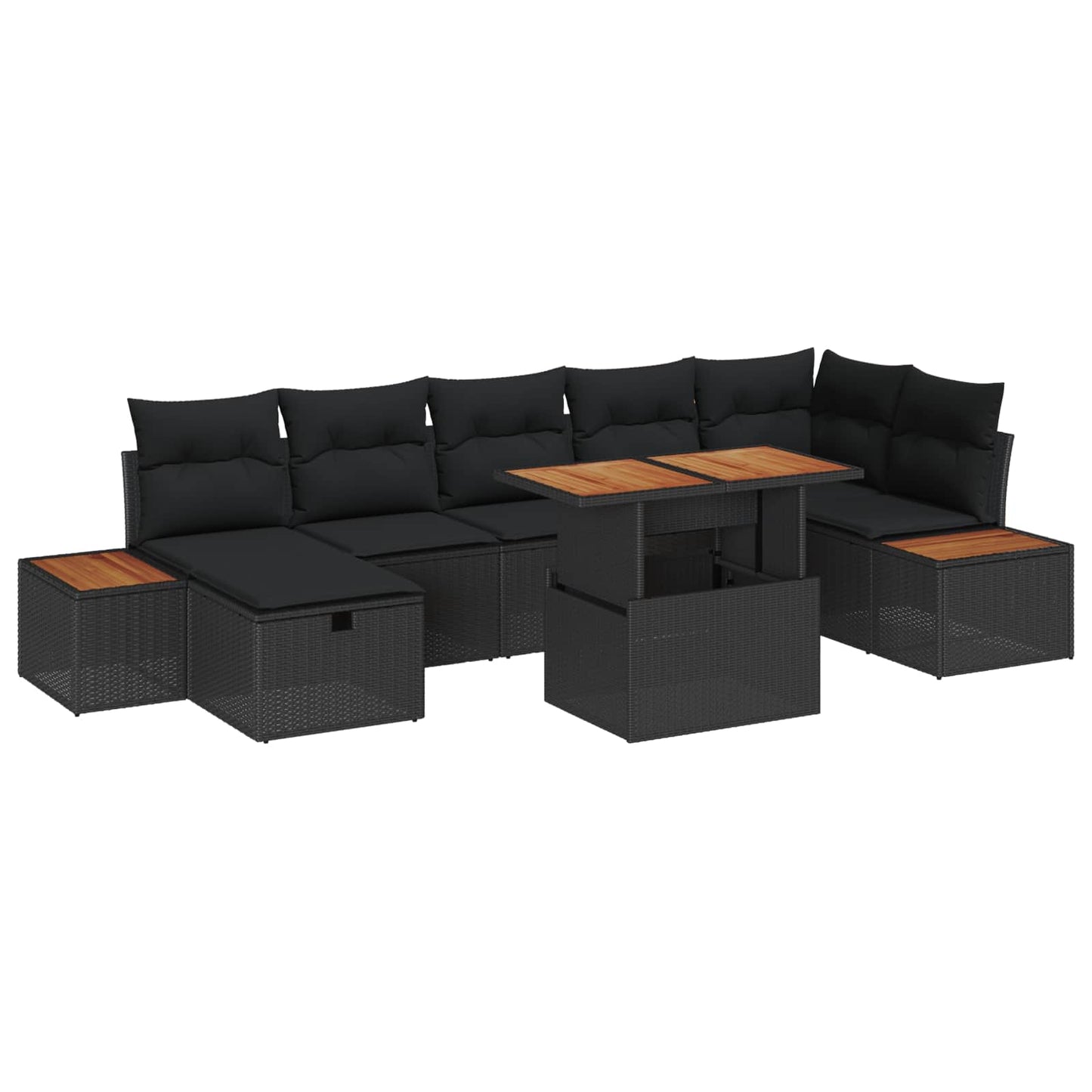 Set Divano da Giardino con cuscino 8 pcs Nero polyrattan | homemem39