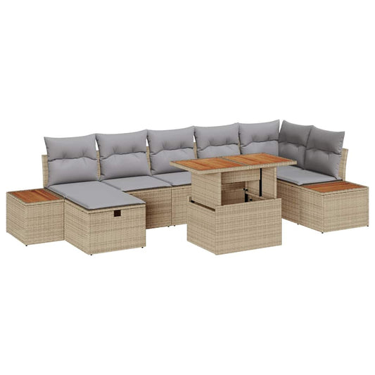 Set Divano da Giardino con cuscino 8 pcs Beige Poly Rattan - homemem39