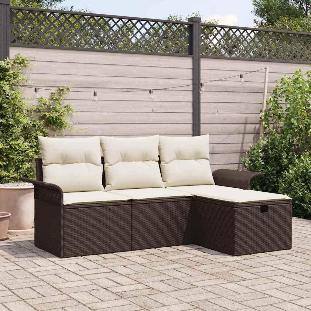 Set Divano da Giardino con cuscino 4 pcs Marrone Poly Rattan - homemem39