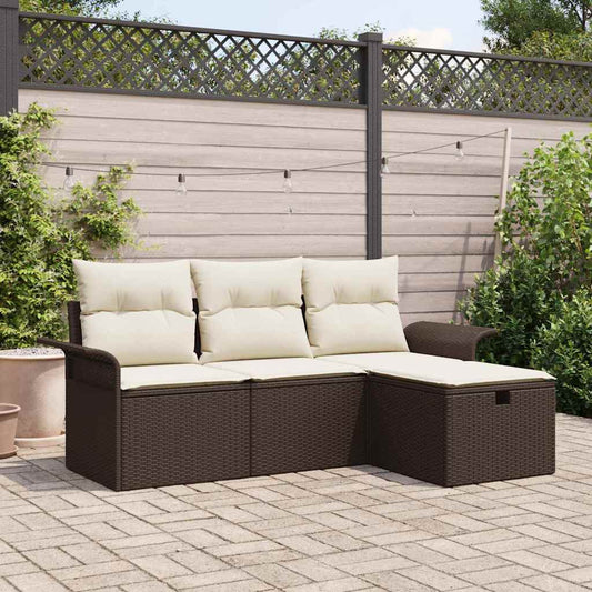 Set Divano da Giardino con cuscino 4 pcs Marrone Poly Rattan - homemem39