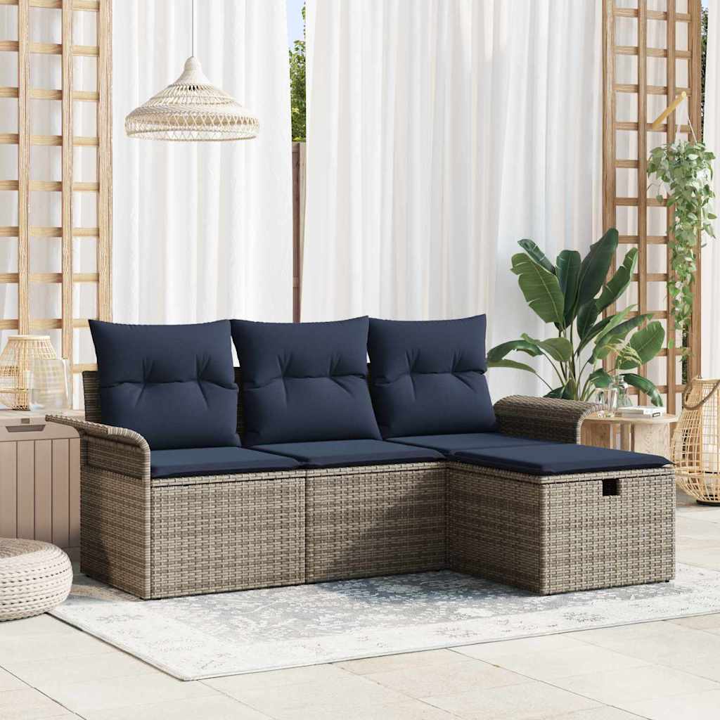 Set Divano da Giardino con cuscino 4 pcs Poly Rattan | homemem39