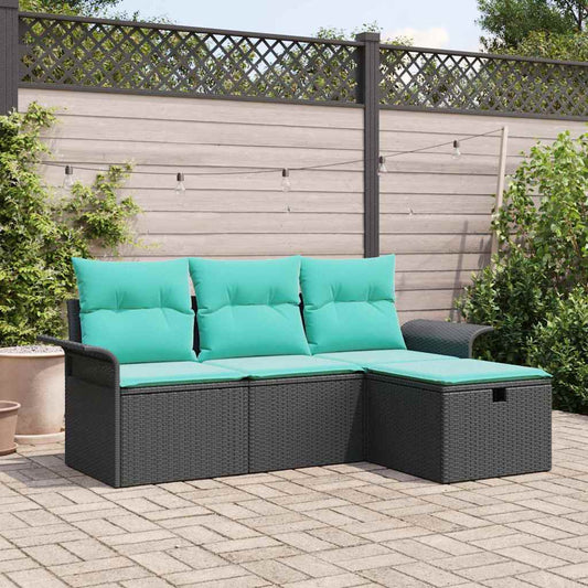 Set Divano da Giardino con cuscino 4 pcs Poly Rattan | homemem39