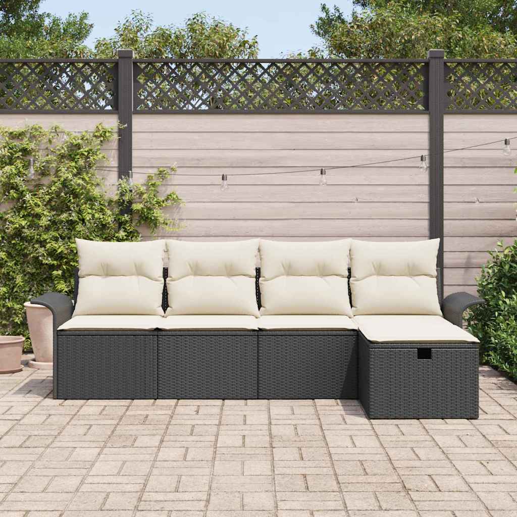 Set Divano da Giardino con cuscino 5 pcs Nero Poly Rattan