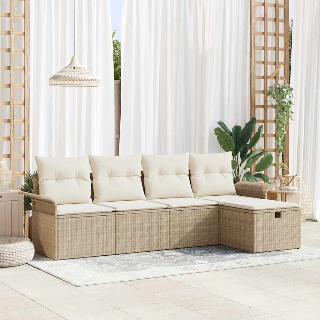 Set Divano da Giardino con cuscino 5 pcs Beige Poly Rattan - homemem39